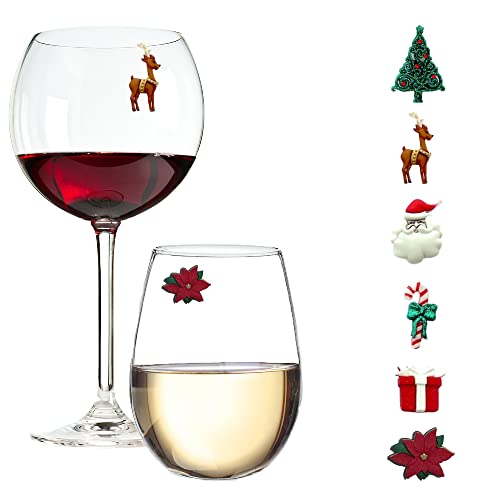 Simply Charmed Christmas Wine Glass Charms - Set of 6 Magnetic Drink Markers Great for Stemless Glasses - Winter Holiday Hostess Gift