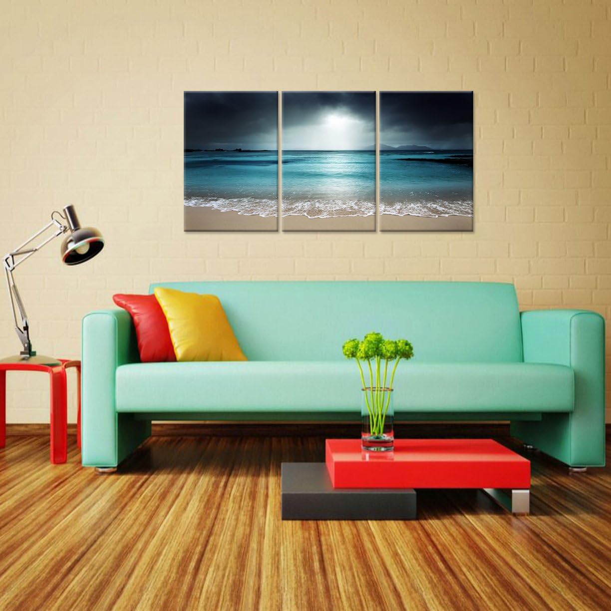 iHAPPYWALL Modern Blue Sea Canvas Wall Art Blue Ocean Seascape Sea Wave The Pictures Beach Landscape Print On Canvas Ready to Hang for Living Room Bedroom Home Office Decor