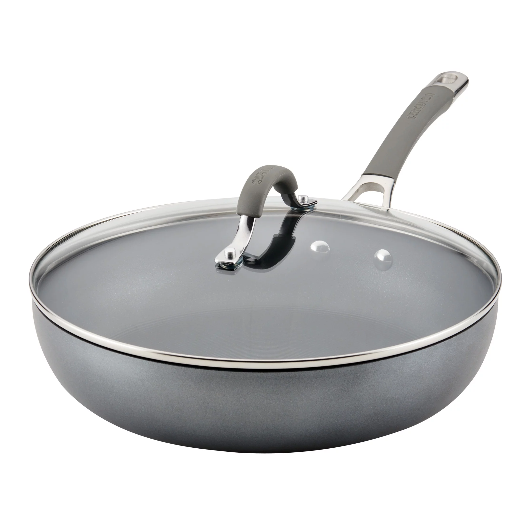 Circulon Elementum 12inch Hard-Anodized Nonstick Deep Frying Pan with Lid, Gray