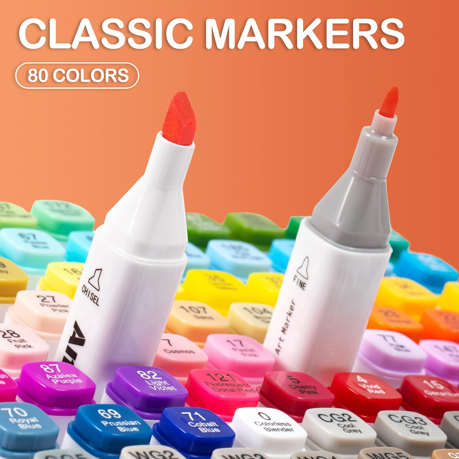 AnyMark Alcohol Markers, 80 Colors Alcohol Markers Set, Dual Tips Alcohol-Based Art Markers for Kids Adult Drawing Coloring, Chisel & Fine Tips