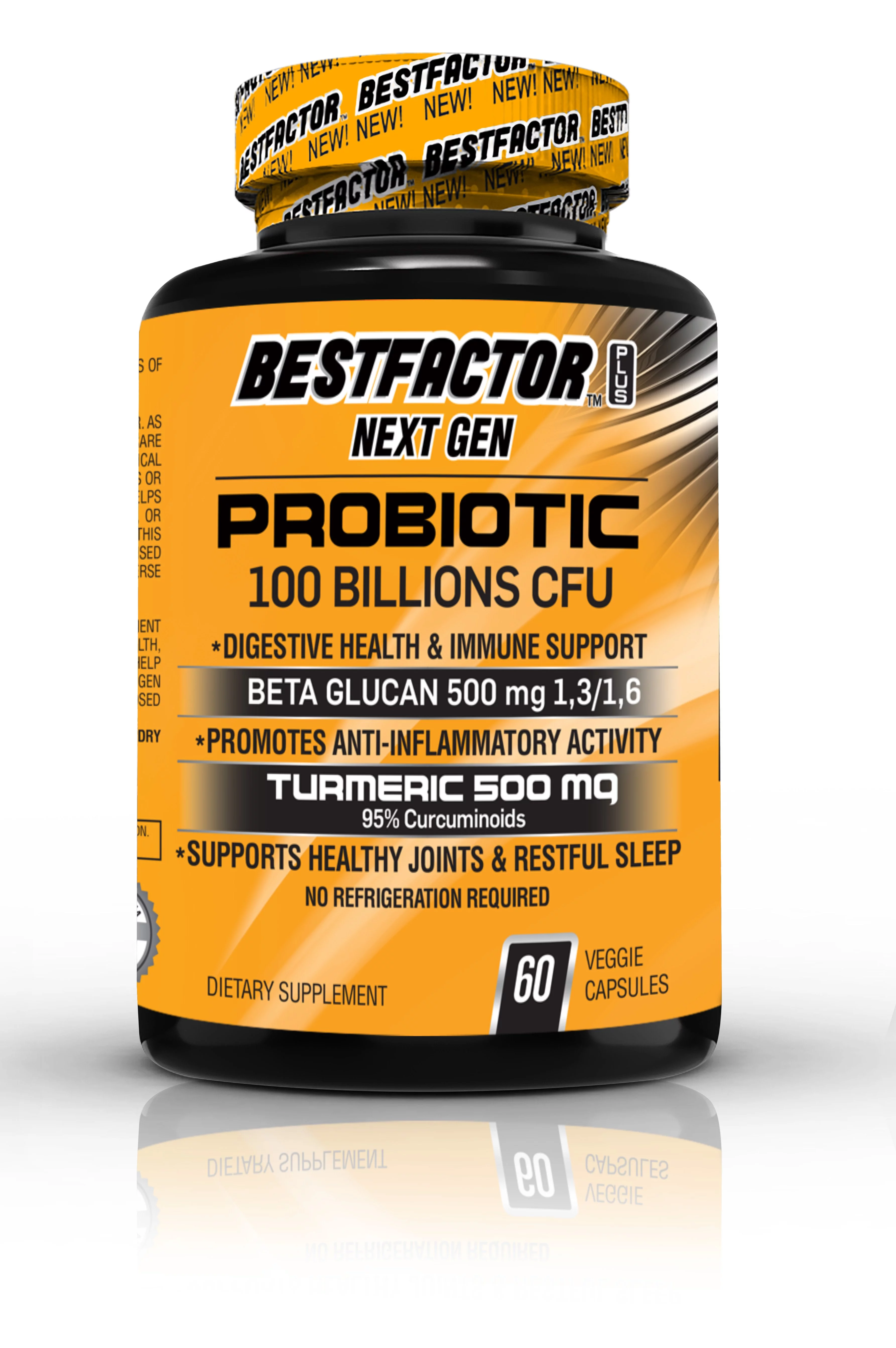 BESTFACTOR PLUS NEXT GEN - IMMUNE SYSTEM BOOSTER PROBIOTICS SUPPLEMENT FOR WOMEN & MEN WITH 100 BILLIONS CFU, TURMERIC 95%  500 MG & BETA GLUCAN 500 MG - DIGESTIVE HEALTH - JOINTS