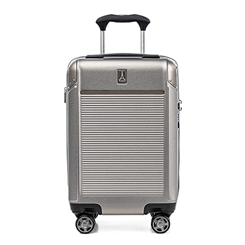 Travelpro Platinum Elite Hardside Expandable Carry on Luggage, 8 Wheel Spinner, TSA Lock, Hard Shell Polycarbonate Suitcase, Metallic Sand, Compact Carry on 20-Inch