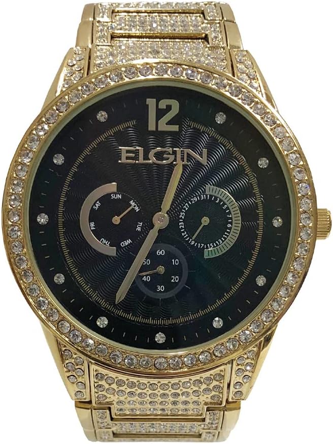 Elgin BlackTone and Jet with Gold Band Men's Watch