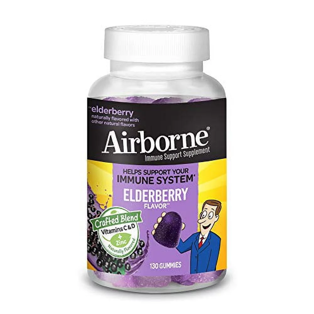 Airborne Elderberry + Vitamins & ZINC Gummies (130 count in a bottle), Gluten-Free Immune Support Supplement With Vitamins D and E