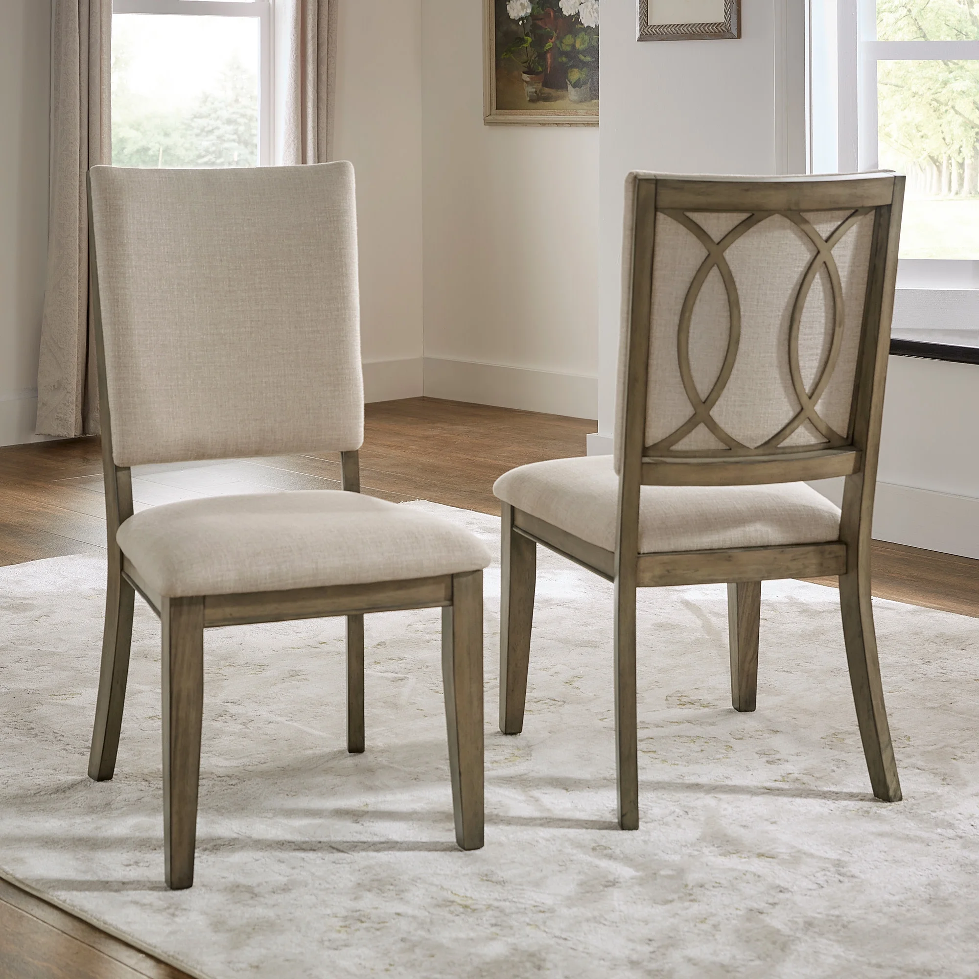 Weston Home Carter Antique Beige Fabric Dining Chairs, Set of 2