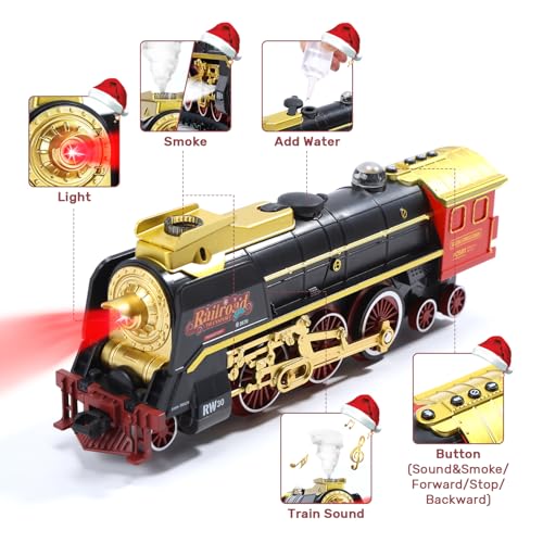 Electric Train Set with Smoke, Sound and Lights, Train Track Toy with Glowing Passenger Carriages for Toddlers and Kids, for Boys and Girls