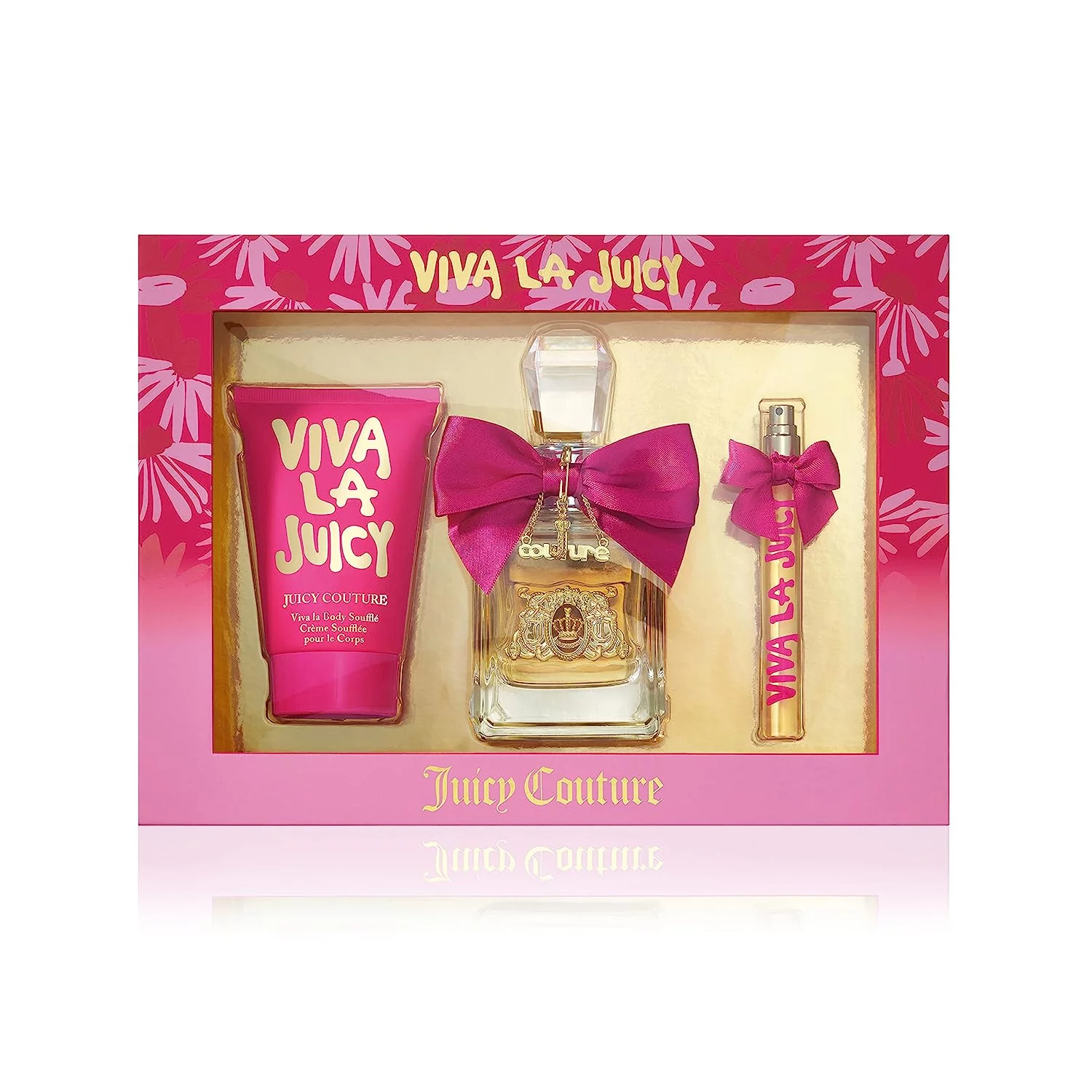 Juicy Couture Viva La Juicy 3 Piece Gift Set - 3.4 Oz Eau De Parfum Spray, 0.33 Oz Eau De Parfum Spray, 4.2 Oz Viva La Body Souffle Gift Set For Women