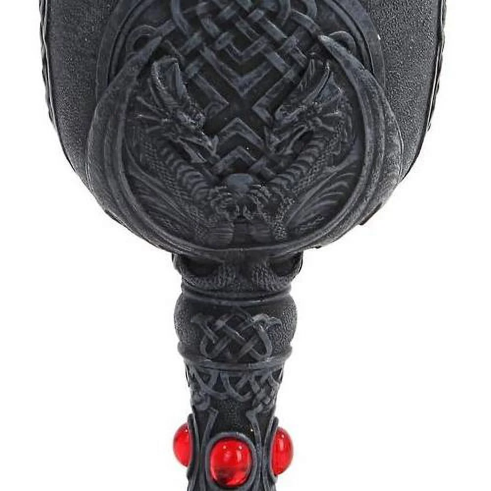 Celtic Winged Dragon Wine Goblet Chalice Resin Body Stainless Steel Faux Stone