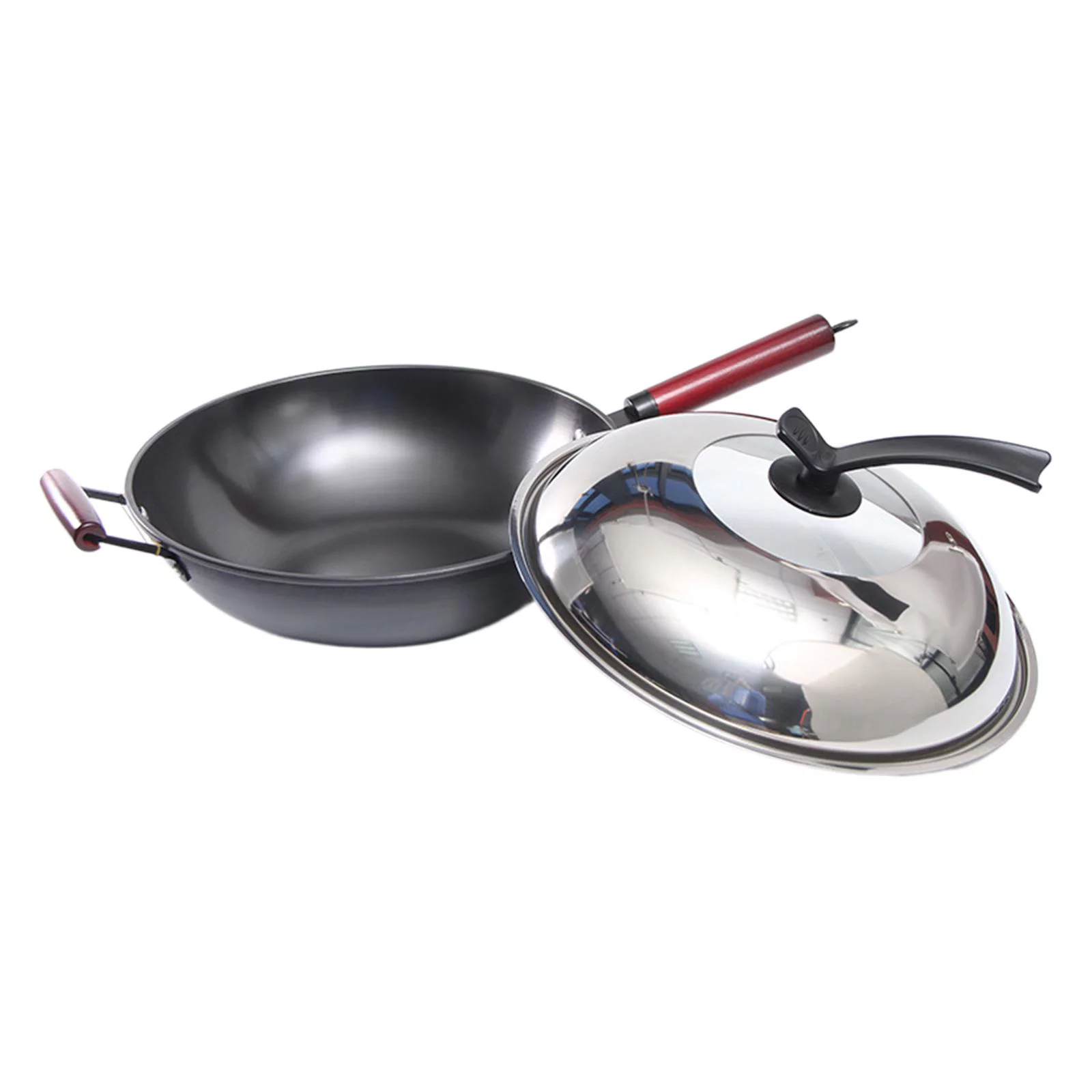 Kitchen -coated Wok with Lid Skillet Frying Pan with Cover IH Compatible Gas , as the picture, 30cm