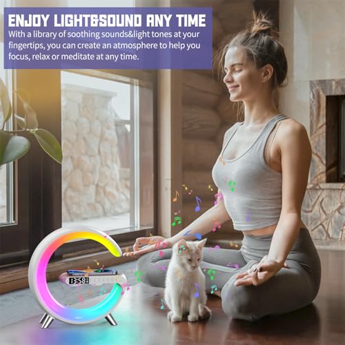 Smart LED Night Light, Wireless Charger, Phone Wireless Charging Dock, Table Bedside Lamp, Sunrise Alarm Clock, Bluetooth Speaker & App Control, Ideal for Bedroom, Home Decor, Birthday, Christmas Gift