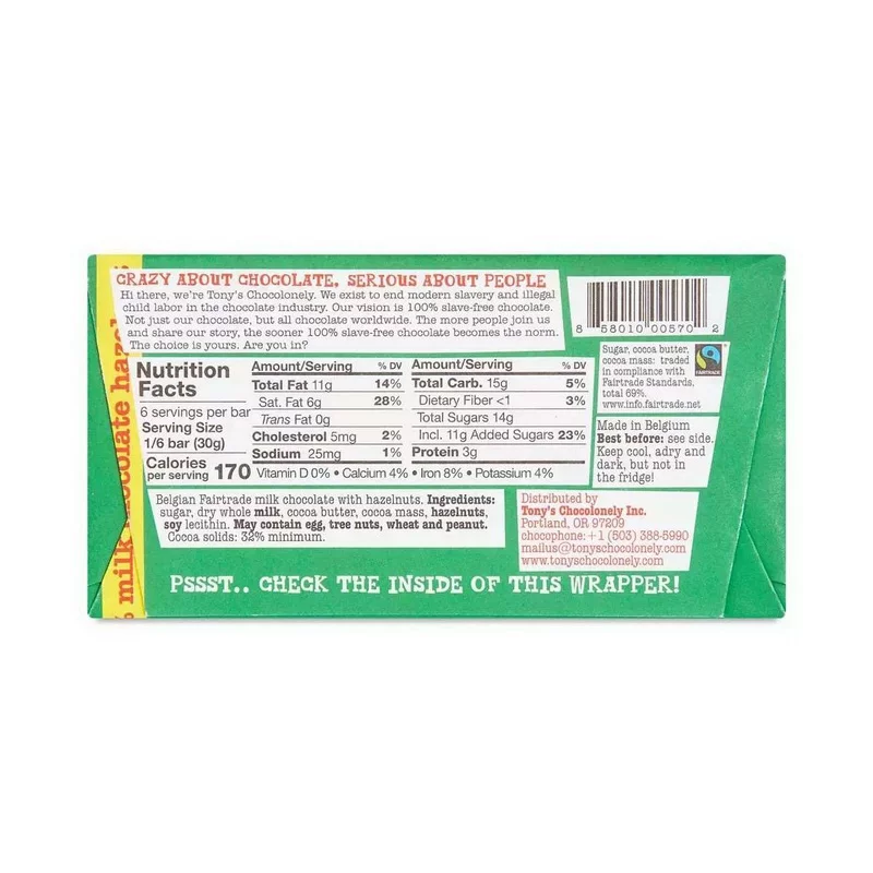 Tony's Chocolonely Milk Chocolate Bar, 32%, 6.35 oz - Case of 15