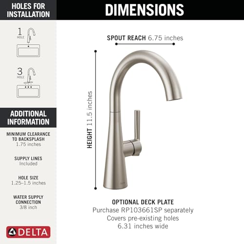 Delta Modern Oil Rubbed Bronze Single Hole Bar Sink Faucet, Single Handle Prep Sink Faucet, Venetian Bronze 14882LF-RB