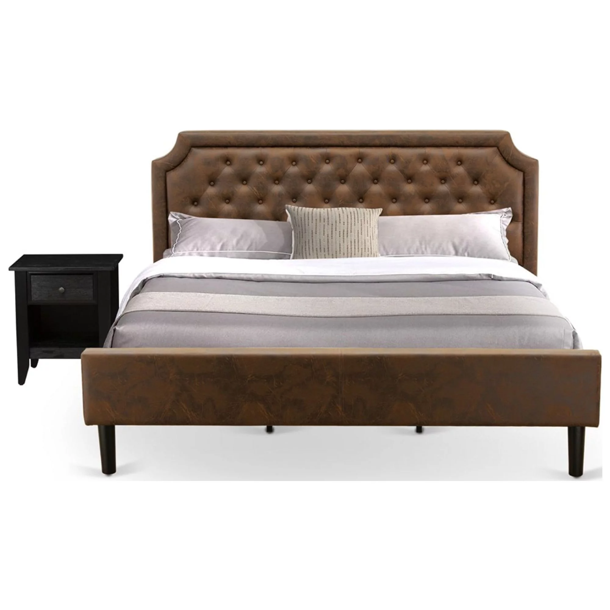 East West Furniture Granbury 2-Piece Wood King Bedroom Set in Brown & Black