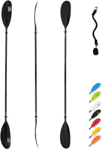 OCEANBROAD Kayak Paddle 86in/218cm, 90.5in/230cm, 95in/241cm Alloy Shaft Kayaking Boating Canoeing Oar with Paddle Leash