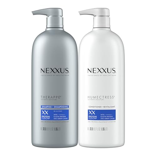 Nexxus Shampoo and Conditioner 2 Count Therappe Humectress for Dry Hair Silicone-Free, Moisturizing Caviar Complex and Elastin Protein 33.8 oz