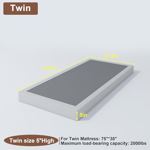Twin Box Spring with Fabric Cover Set, 5 Inch Twin Size Box Spring with 2500lbs Max Weight Capacity, Durable Mattress Foundation Easy Assembly, Non-slip, Noise free