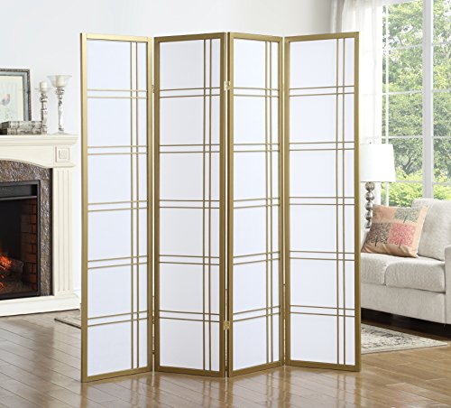 Roundhill Furniture Seto 4-Panel 4 Golden Room Divider Screen, Gold