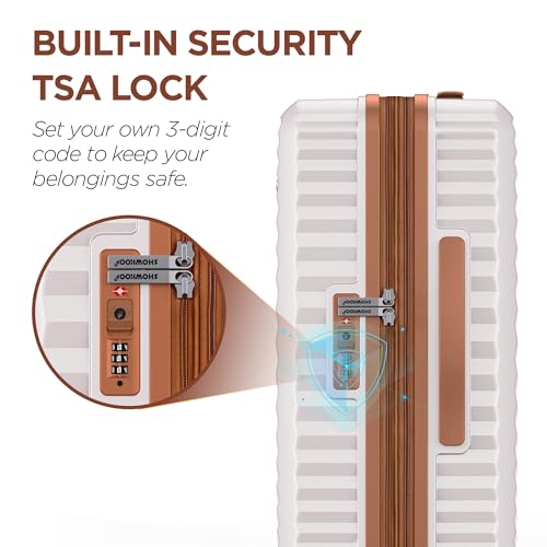 SHOWKOO Luggage Sets 3 Piece Hardside Expandable Suitcase with Double Spinner Wheels Tsa Lock, (Beige White, 5 piece set)