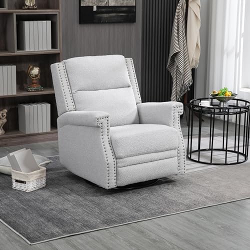 Wingback Swivel Recliner Chair, Mid Century Modern Push Back Accent Armchair, Upholstered Boucle Reclining Lounge Chair, Comfy Single Sofa Chair for Living Room, Bedroom, , Office, Nursery (Beige)