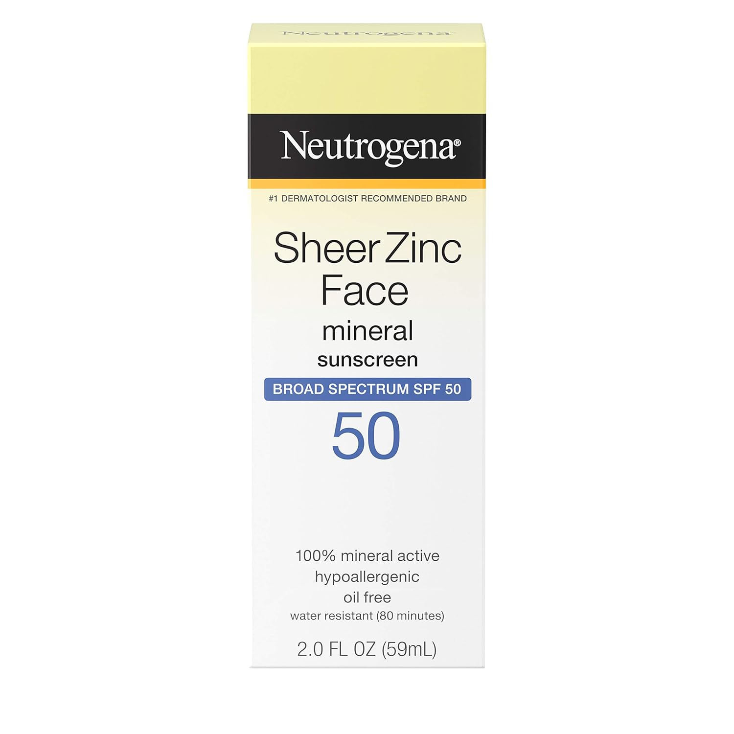 Neutrogena Sheer Zinc Oxide Dry-Touch Face Sunscreen with Broad Spectrum SPF 50, Oil-Free, Non-Comedogenic & Non-Greasy Mineral Sunscreen, 2 fl. oz