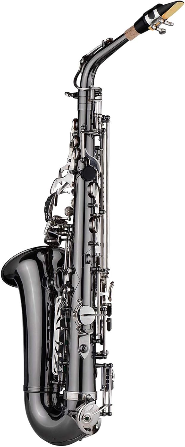 Btuty Eb E-flat Alto Saxophone Professional Brass Bend Sax Black Nickel Plating Abalone Shell Keys with Carrying Case Gloves Cleaning Cloth Straps Grease Brush