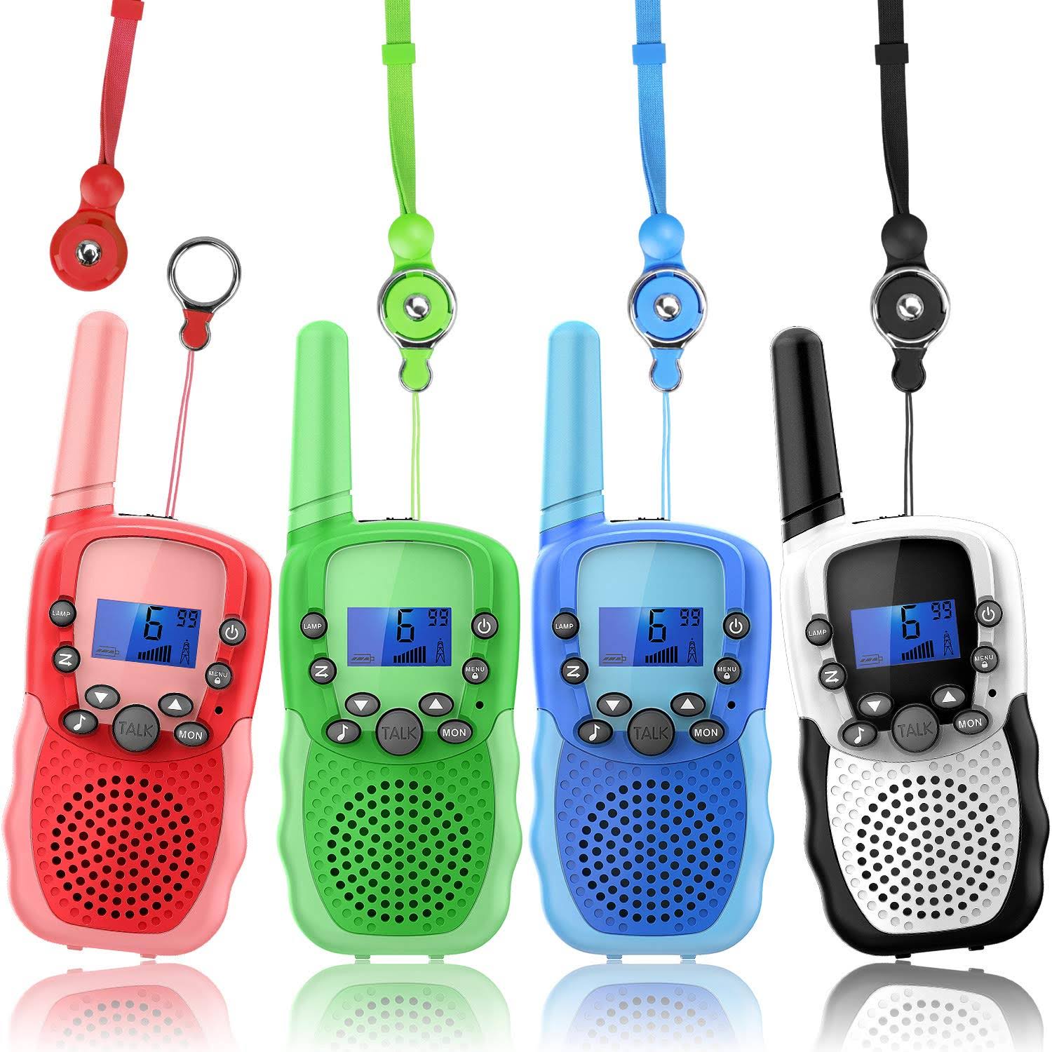 Wishouse Childrens Walkie Talkie Sets for Boys Girls 4 Pack,Family 2 Way Radio Walky Talky for Kids with Flashlight,Camping Game