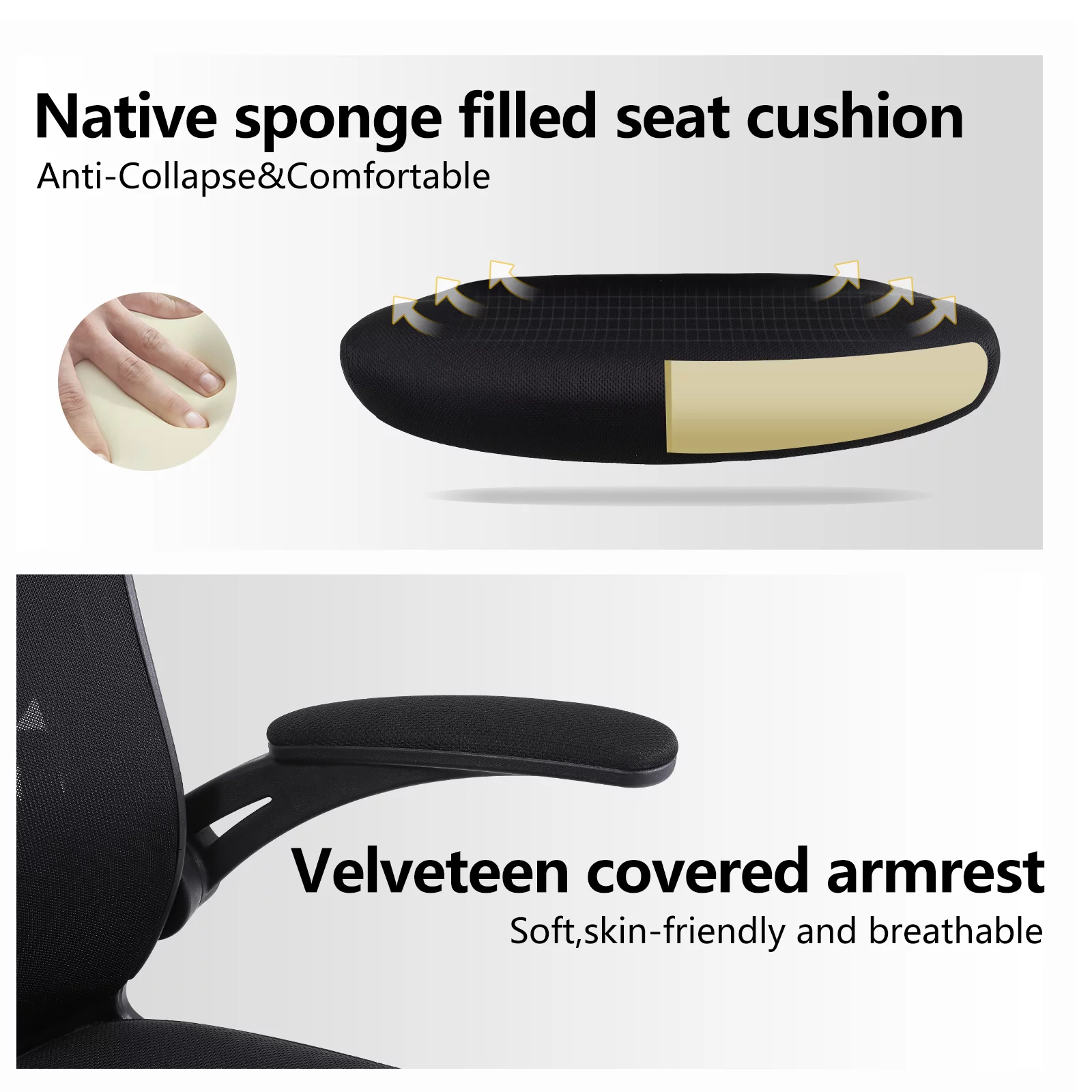 Flysky Ergonomic Office Chair, Home Office Desk Chair, Mesh Swivel Task Chair with Lumbar Support and Adjustable Flip-up Arms, Black