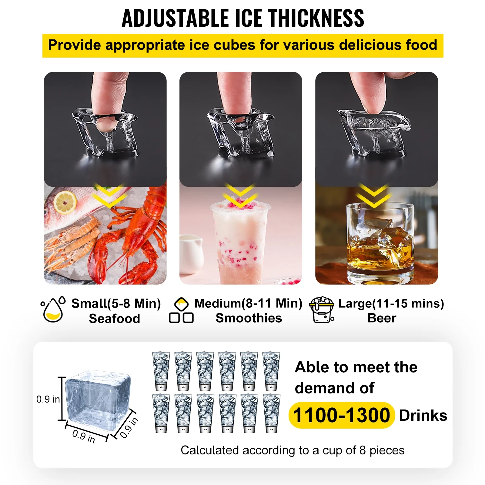 VEVORbrand 110V Commercial Ice Maker 440lbs/24H, Full Cube, LED Panel, Stainless Steel, Air Cooling, ETL Approved, Professional Refrigeration Equipment, Include Scoop and Connection Hose