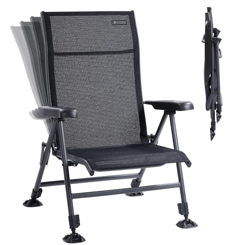 X Strike Folding Camping Chair Support 350 LBS, Outdoor Fishing Chair for Adults Breathable Mesh with Adjustable High Back Support and Leg, Aluminum Frame for Fishing, Camp, Lawn, Patio.