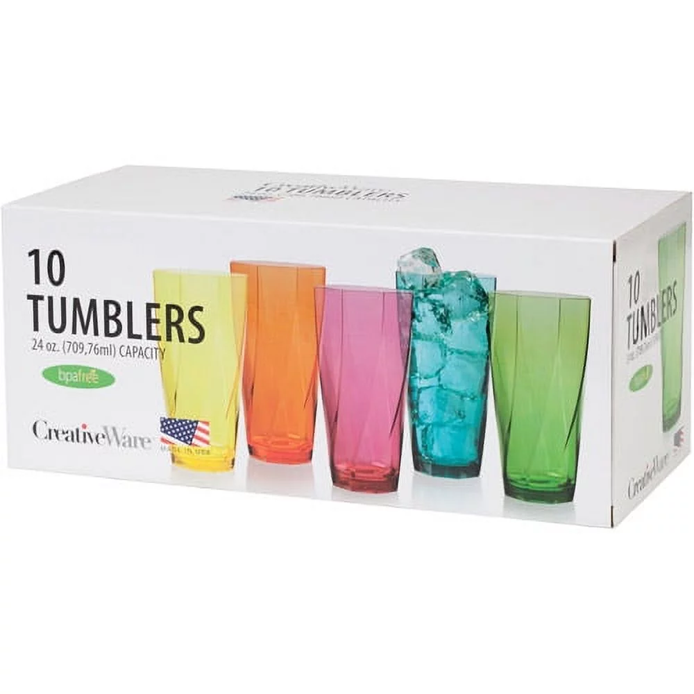 Creativeware Creative Bath Twist 24-Ounce Assorted Plastic Tumblers, Set of 10 Cups