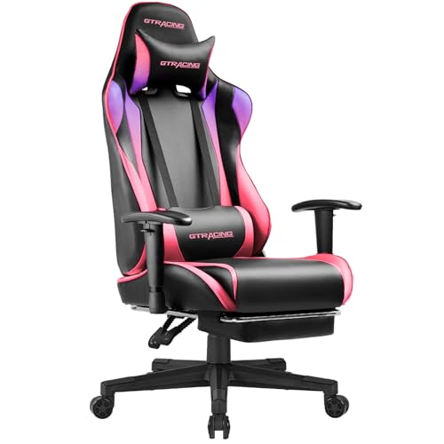 GTRACING Gaming Chair with Footrest, Ergonomic Computer Game Desk Chair, Reclining Game Chair Seat Height Adjustment, Swivel Rocker with Headrest and Lumbar (Blue)