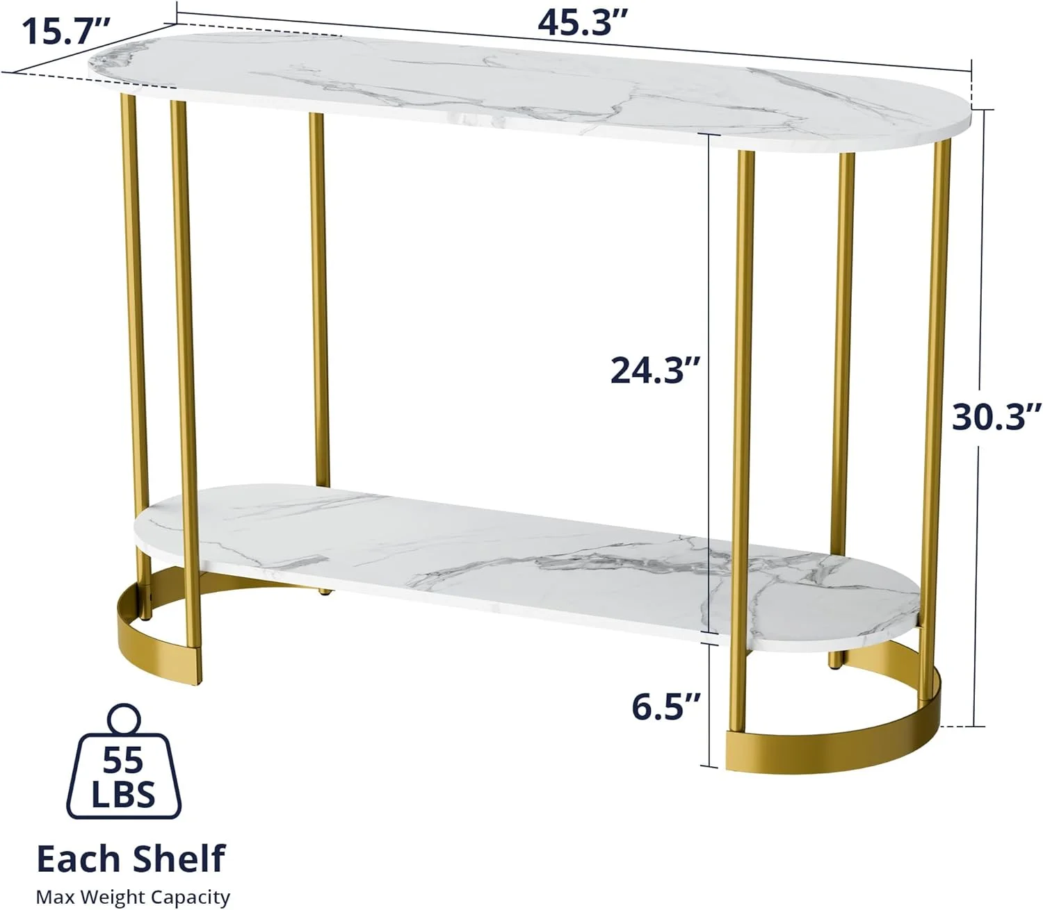 45.3" Gold Entry Table  JOMA Faux Marble Console Table  2-Tier Sofa Table  White Entryway Table