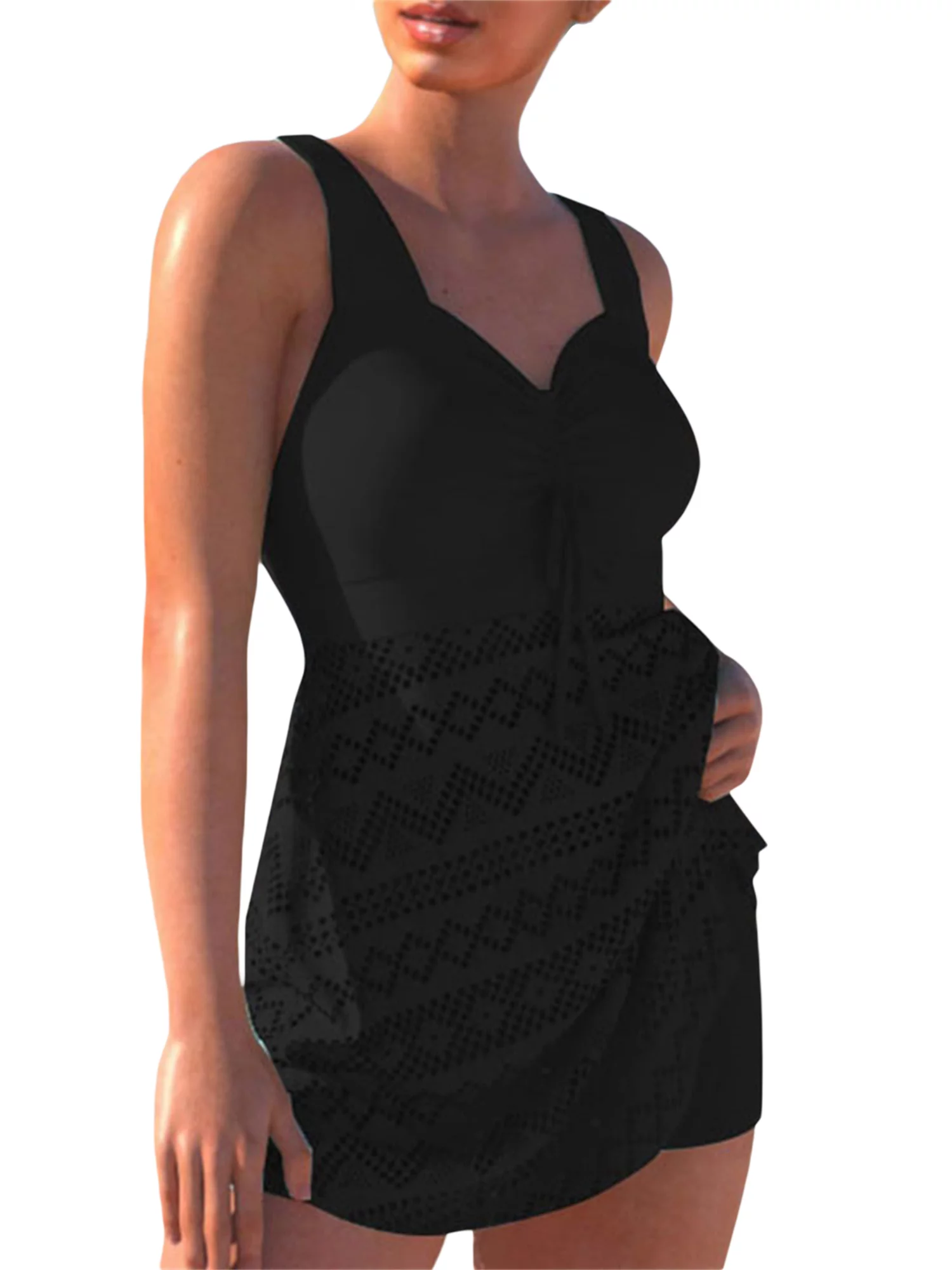 Aunavey Women Hollow Tankini Swimsuit Two Piece Swimwear Flowy Swimdress Bathing Suits with Shorts