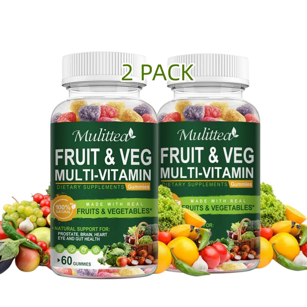 （2 PACK）Mulittea Fruits and Veggies Supplement - Fruits and Vegetables Gummies (120 gummies), Fruit & Herbs, Fruit and Vegetable, Non-GMO, Pectin-Based, Gluten-Free