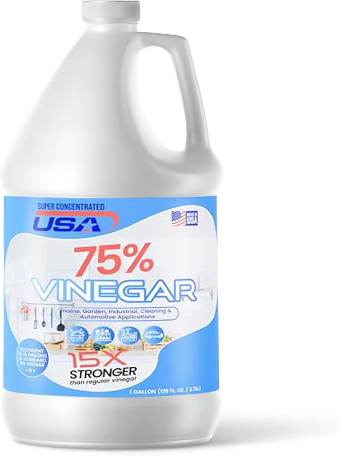 75% Pure Vinegar - Dilutes to 15 Gallons - 15x Power Industrial Cleaning Vinegar - 1 Gallon Concentrated Cleaner