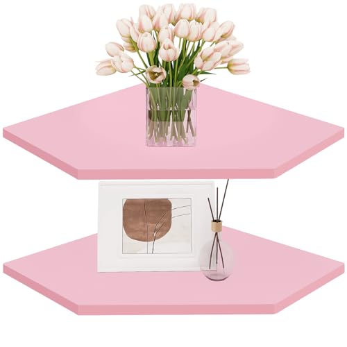 Homode Corner Floating Shelves, Corner Shelves Wall Mounted with Cord Hole, 4 Tier Diamond Shape Corner Hanging Shelving for Wall Storage, for Cable Box, TV Cords, Books, Plants, Black