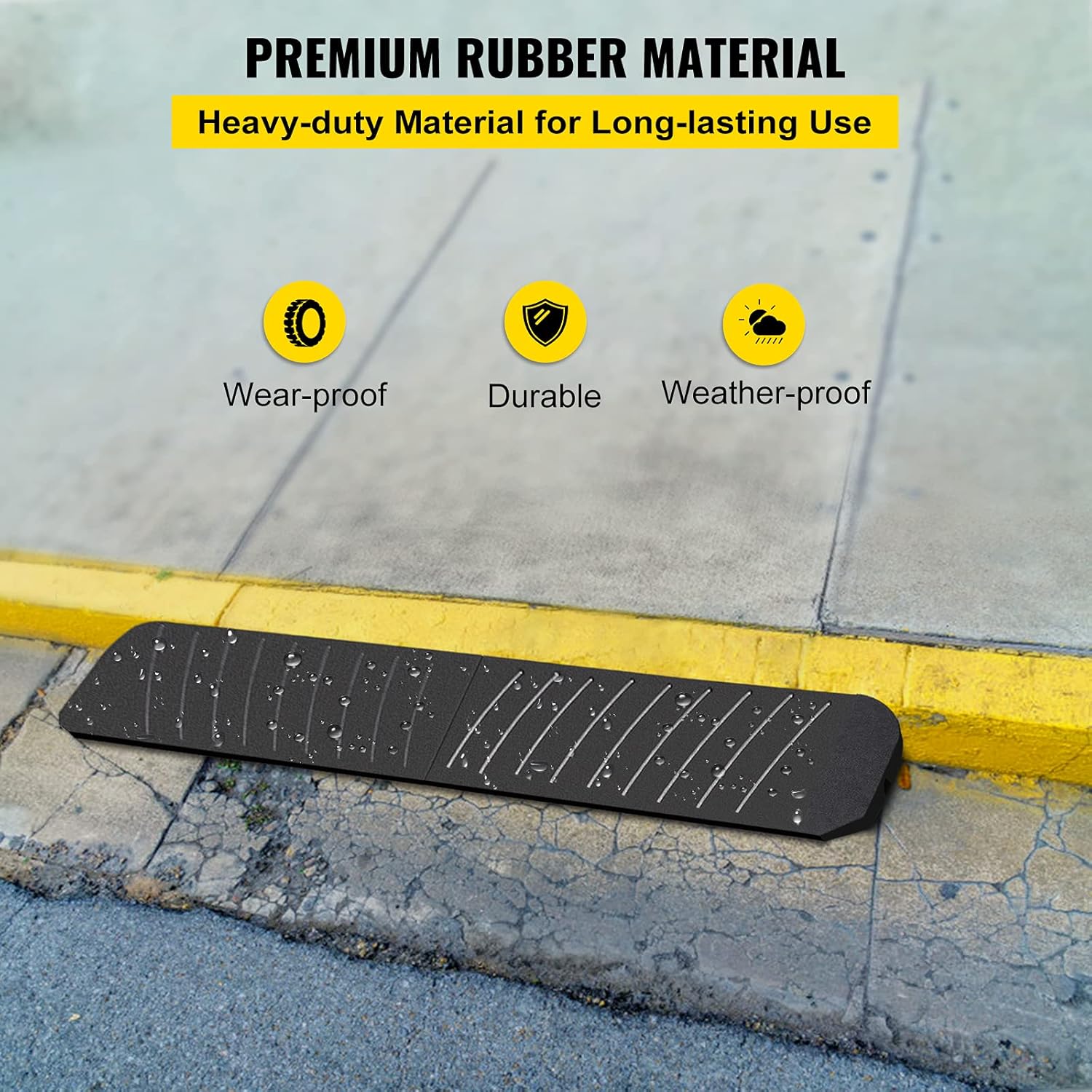 VEVOR Curb Ramp, 2 Pack Rubber Driveway Ramps, Heavy Duty 32000 lbs Weight Capacity Threshold Ramp, 2.6 inch High Curbside Bridge Ramps for Loading Dock Garage Sidewalk, Expandable Full Ramp Set