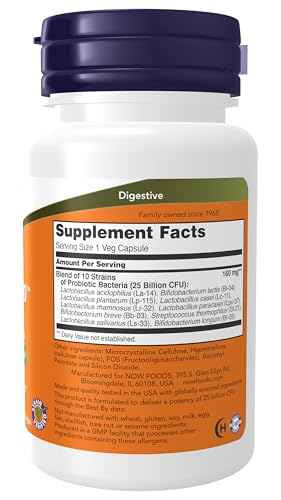 NOW Supplements, Probiotic-10™, 25 Billion, with 10 Probiotic Strains, Dairy, Soy and Gluten Free, Strain Verified, 100 Veg Capsules