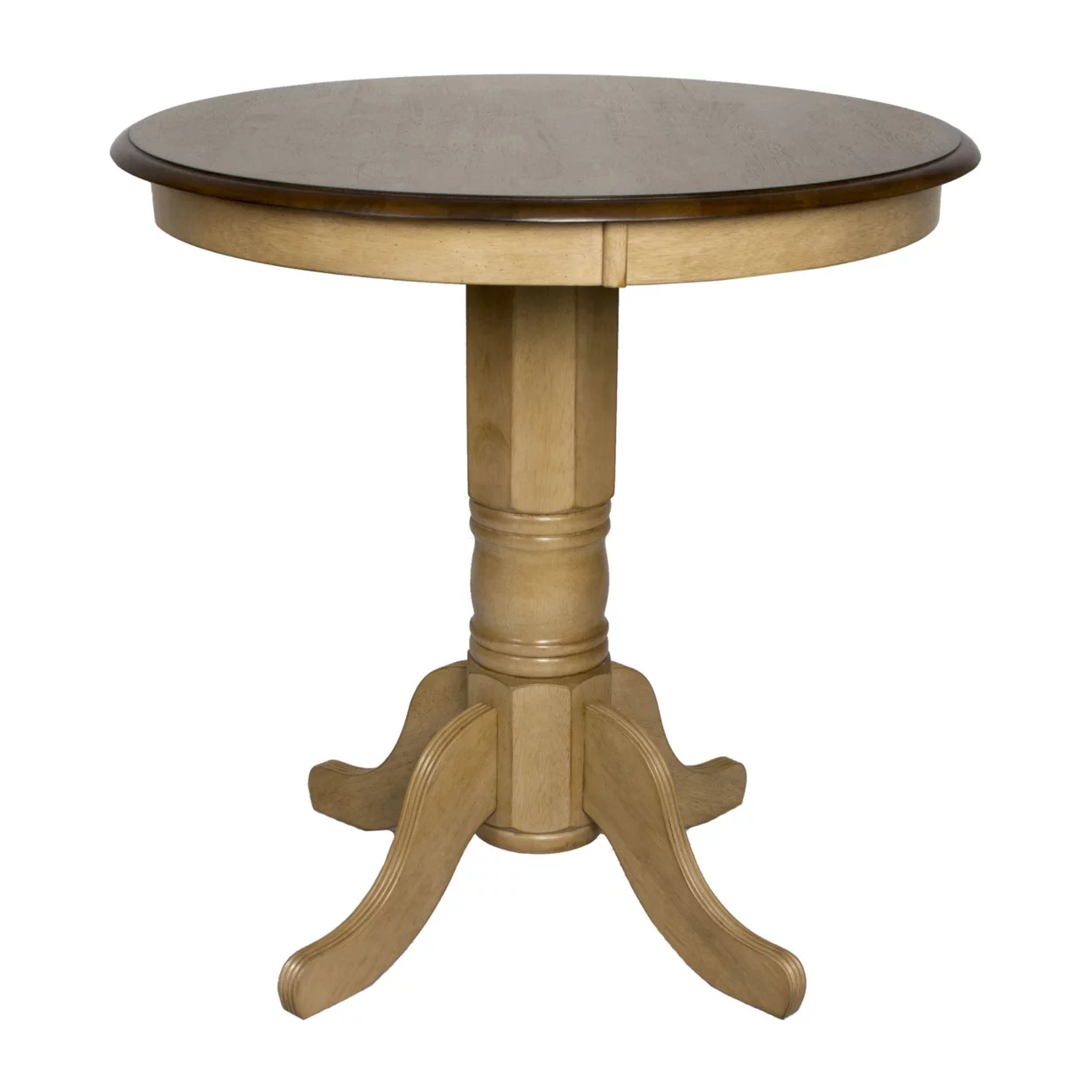 Brook 36 In. Round Distressed Two Tone Light Creamy Wheat And Warm Pecan Brown Wood Dining Table (Seats 4)