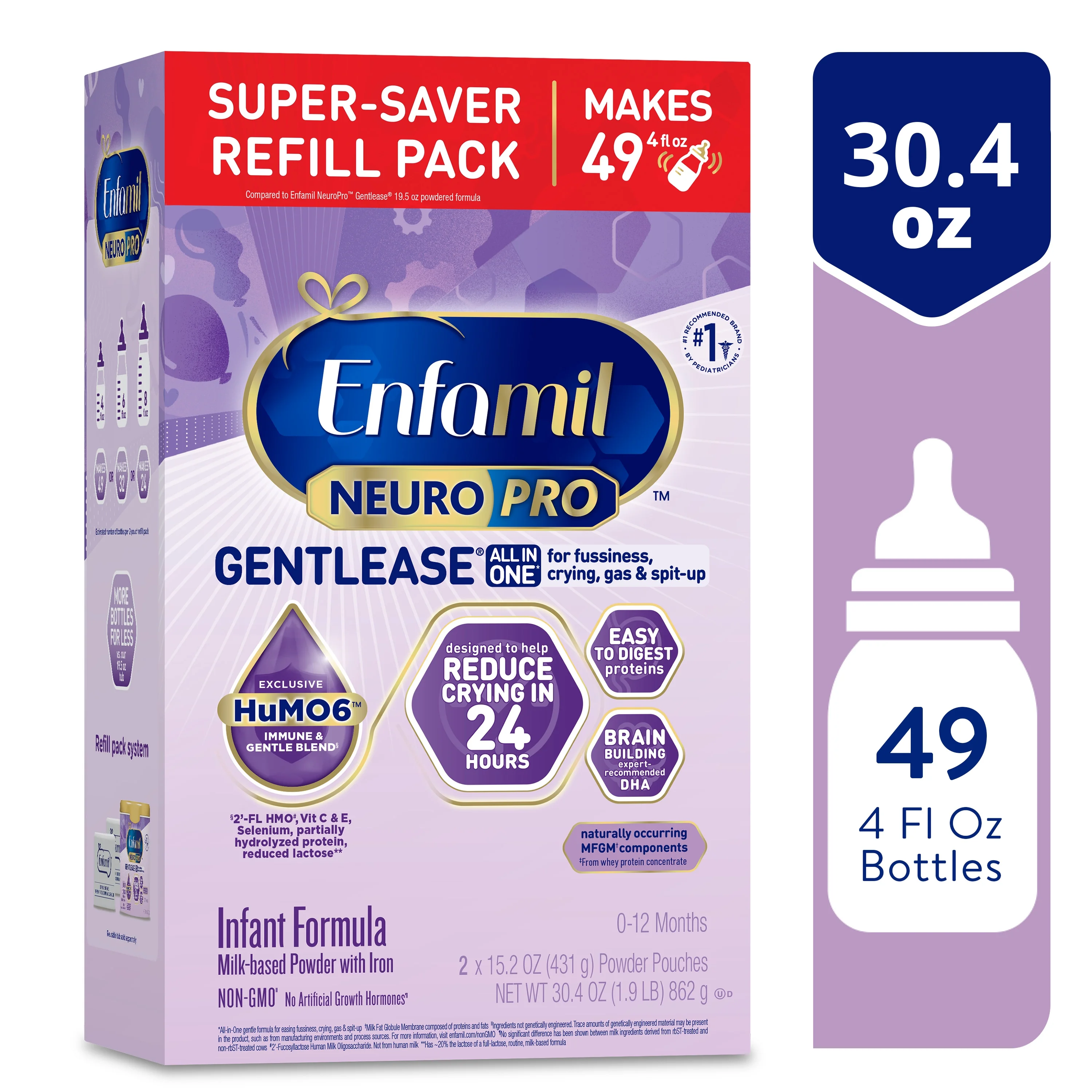  Enfamil NeuroPro Gentlease Baby Formula, Infant Formula Nutrition, Brain Support that has DHA, HuMO6 Immune Blend, Designed to Reduce Fussiness, Crying, Gas & Spit-up in 24 Hrs, Refill Box, 30.4 Oz