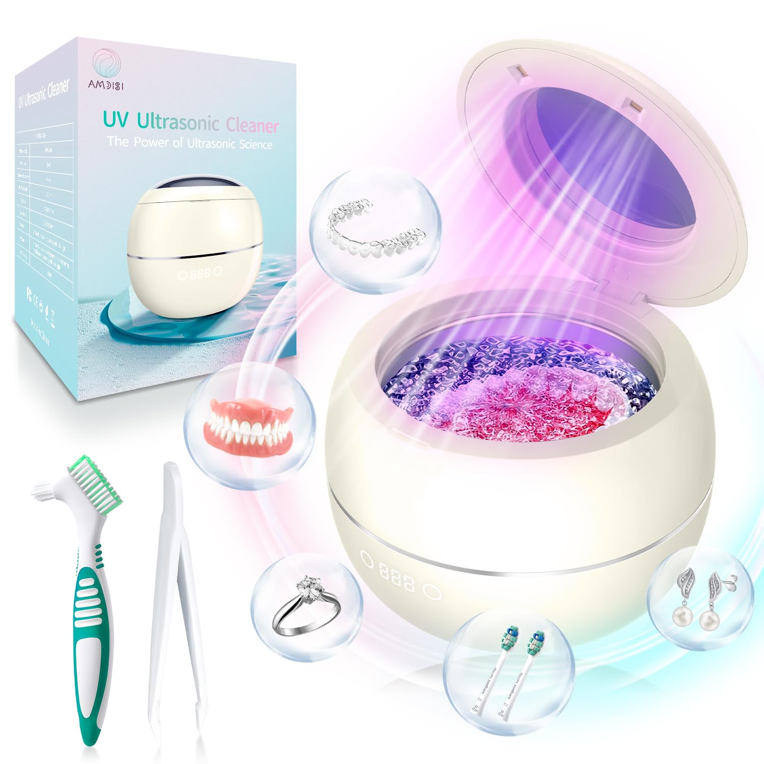 Ultrasonic Retainer Cleaner, 25W/45kHz Professional Ultrasonic Jewelry Cleaner, 180ML Portable Retainer Cleaner Machine for Dentures, Retainer, Aligner, Braces, Mouth Guard