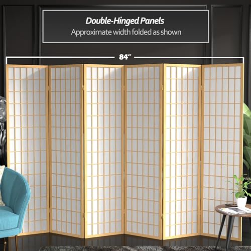 Red Lantern 6 ft. Tall Window Pane Shoji Screen-Natural-4 Panels Room Divider
