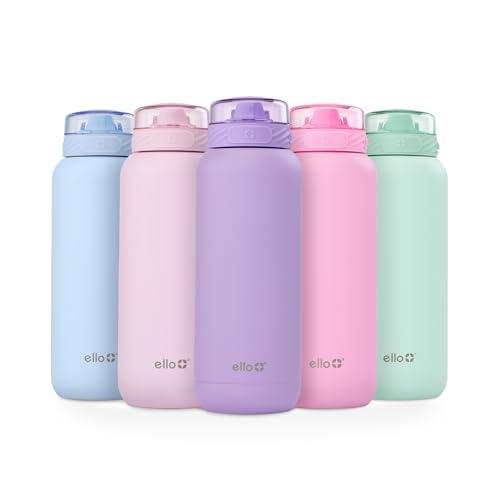 Ello Cooper 32oz Stainless Steel Water Bottle with Straw and Carry Handle, Double Walled and Vacuum Insulated Metal, Leak Proof Locking Lid with Soft Silicone Spout, Reusable, BPA Free, Yucca