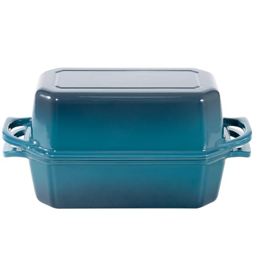 Bread Pan Cast Iron Loaf Pan with Lid Bread Loaf Pan 9x5 Inch Loaf Pan Enameled Cast Iron Sourdough Loaf Pan, DarkCyan