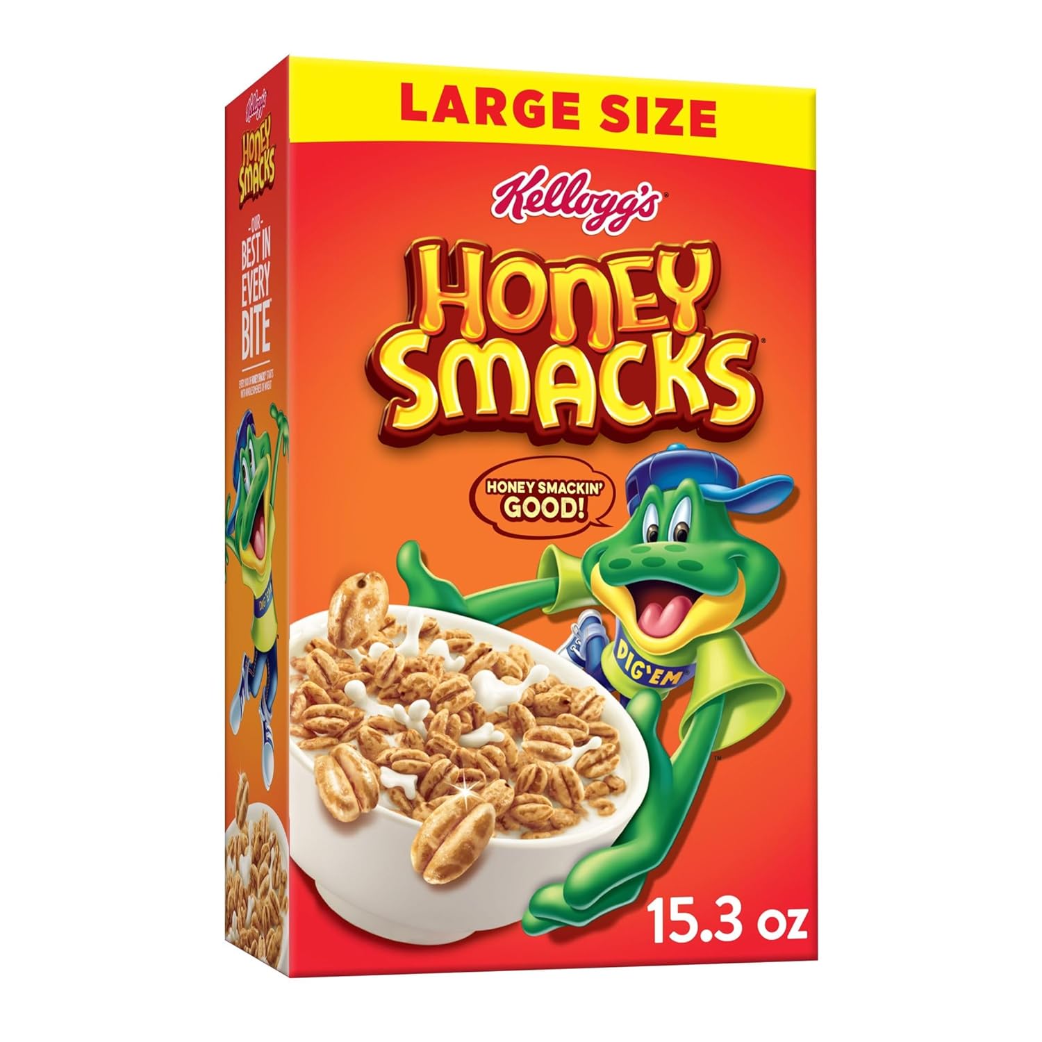 Honey Smacks Breakfast Cereal, Made with Whole Grain, Kids Snacks, Large Size, Original, 15.3oz Box (1 Box)