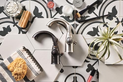 Moen Sarona Mediterranean Bronze One-Handle Single Hole Rustic Farmhouse Bathroom Faucet with Optional Deckplate, Traditional Bathroom Sink Faucet and Drain Assembly, 84144BRB