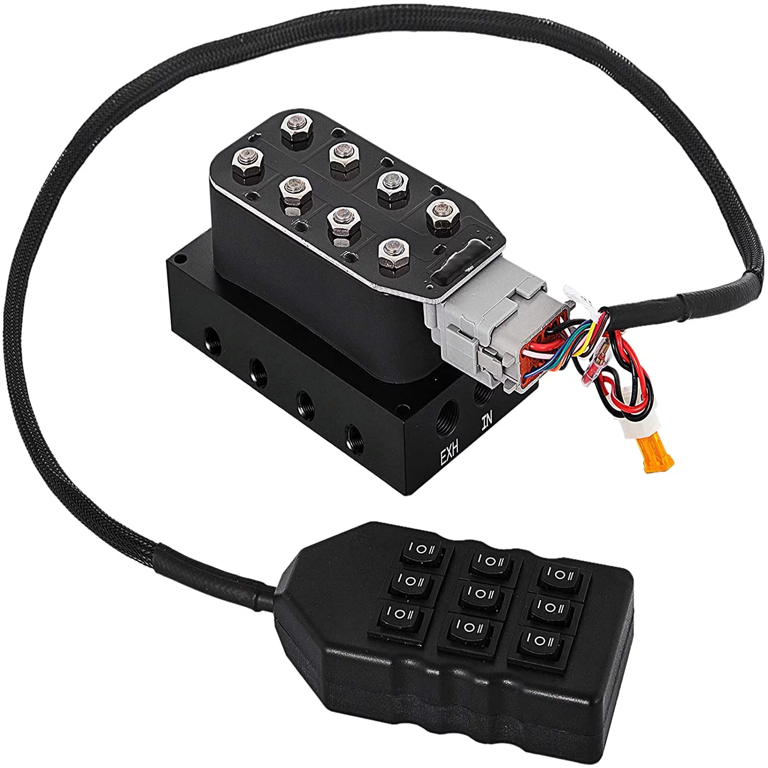 VEVOR Accu X4 Solenoid Valve 1/2in NPT Air Ride Manifold Solenoid Valve with 9-Switch Wired Remote Controller VXF4CM14B