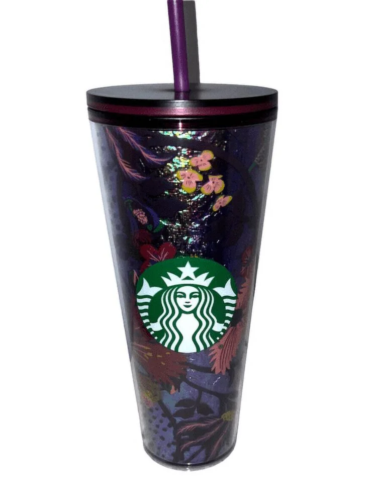Starbucks Fall 2021 Double Walled 24oz Multicolored Floral Metallic Foil Tumbler
