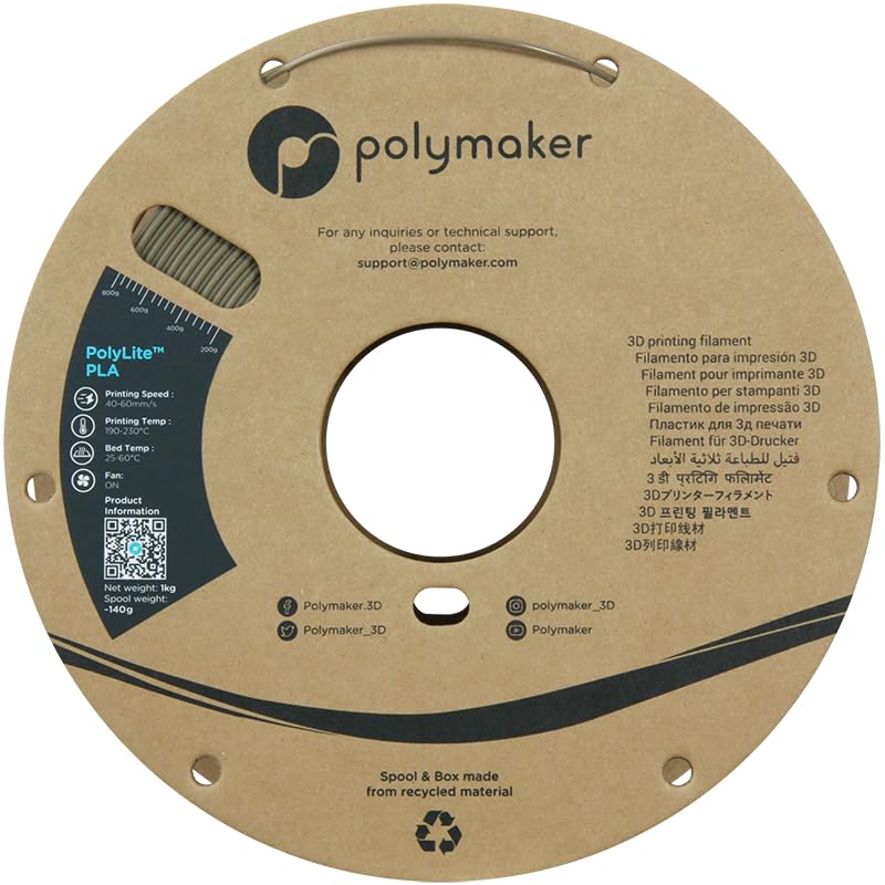 Polymaker PLA Filament, Black 3D Printing PLA Filament 1.75mm 1kg - PolyLite 3D Printer PLA Filament, Dimensional Accuracy +/- 0.03mm, Compatible with Most 3D Printer, Black