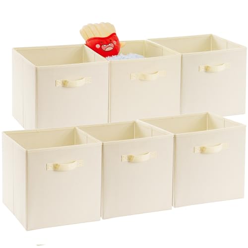 13 inch Storage Cubes Bins 6 Pack, Foldable Fabric Cube Storage Bins 13x13x13 inch with Handle, Collapsible Storage Bins for Cabinet and Shelf, Cubical Storage Boxes for Closet Storage, Gery